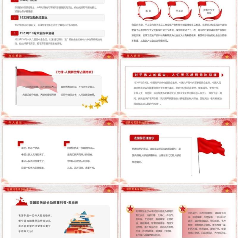 红色复古党政风毛泽东诞辰129周年PPT模板