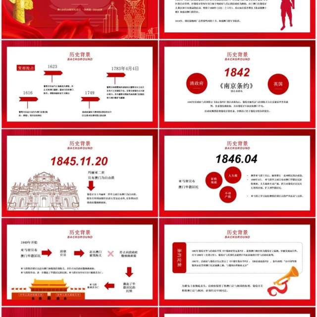 红色大气澳门回归22周年纪念日PPT模板