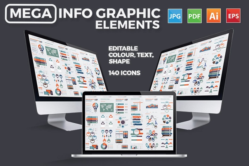 大型数据信息图表模板元素设计Mega Infographics Elements Design