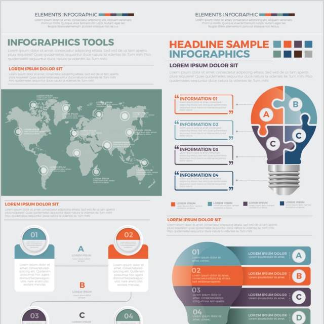 大型数据信息图表模板元素设计Mega Infographics Elements Design