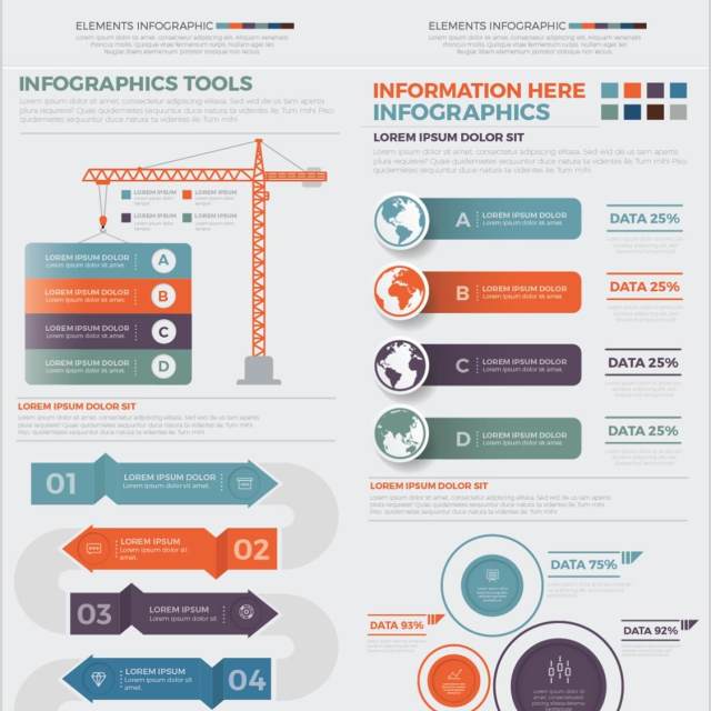 大型数据信息图表模板元素设计Mega Infographics Elements Design