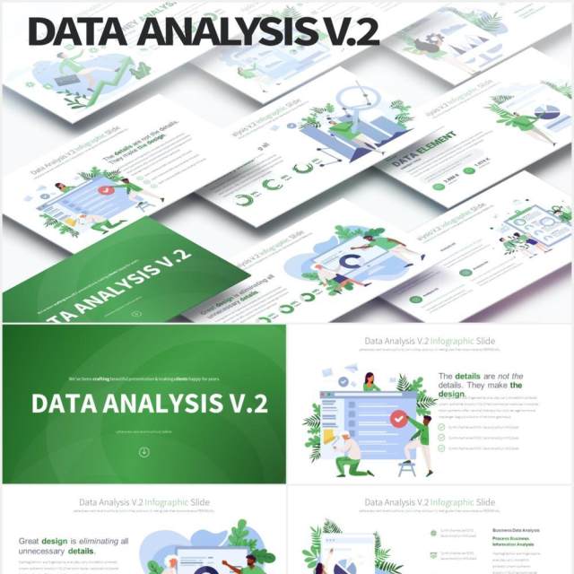 11套色系市场营销数据资料分析PPT创意人物插画素材Data Analysis V.2 - PowerPoint Infographics