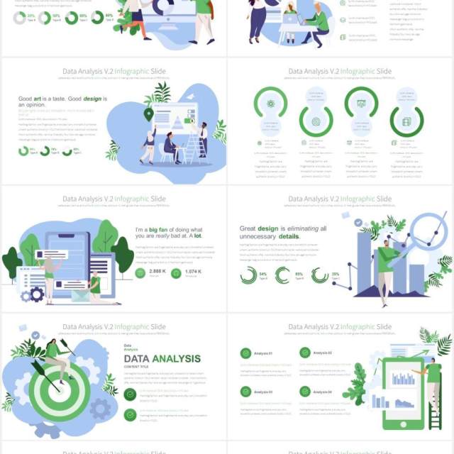 11套色系市场营销数据资料分析PPT创意人物插画素材Data Analysis V.2 - PowerPoint Infographics