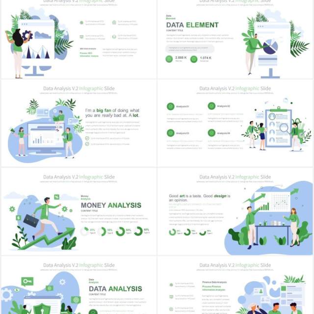 11套色系市场营销数据资料分析PPT创意人物插画素材Data Analysis V.2 - PowerPoint Infographics