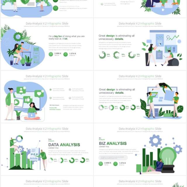 11套色系市场营销数据资料分析PPT创意人物插画素材Data Analysis V.2 - PowerPoint Infographics