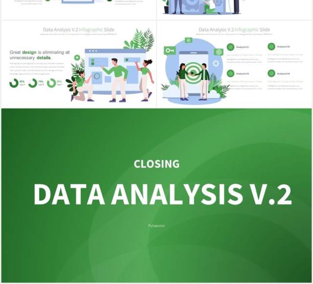 11套色系市场营销数据资料分析PPT创意人物插画素材Data Analysis V.2 - PowerPoint Infographics