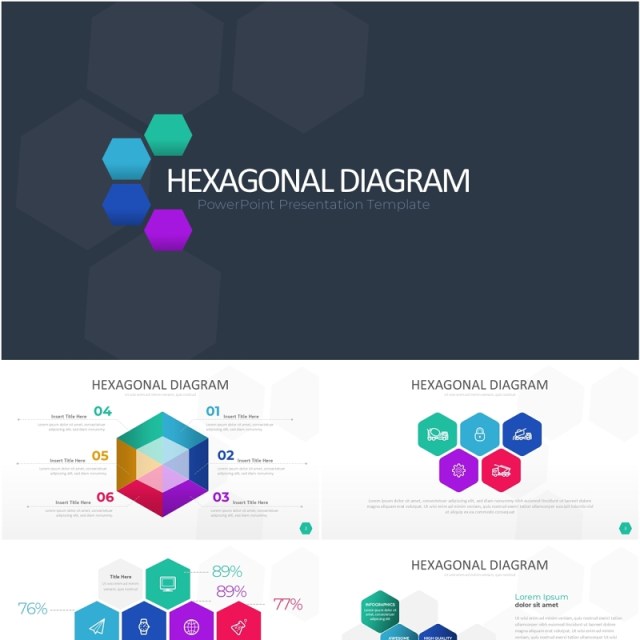 多彩色六边形信息图PPT模板素材Wide Light Hexagonal Infographic