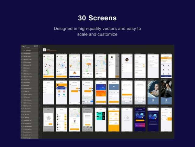 30个屏幕界面适用于iPhone X的共享旅行搭便车的UI工具包（含sketch源文件）