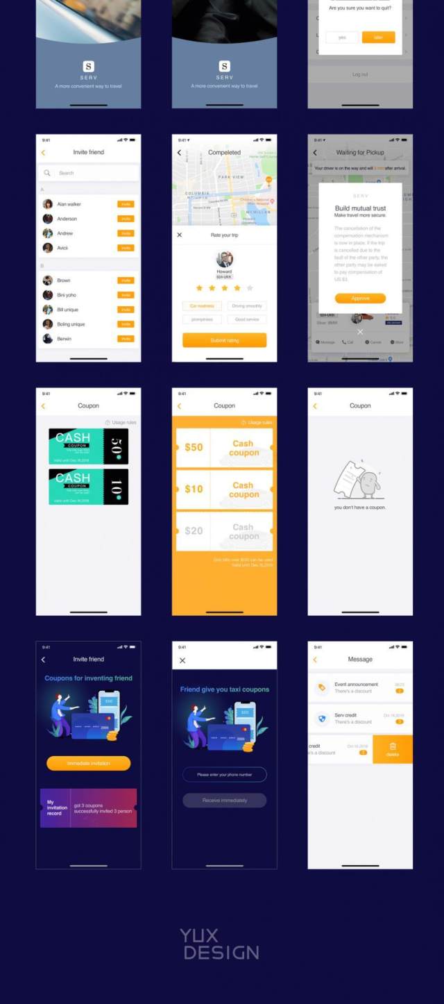 30个屏幕界面适用于iPhone X的共享旅行搭便车的UI工具包（含sketch源文件）