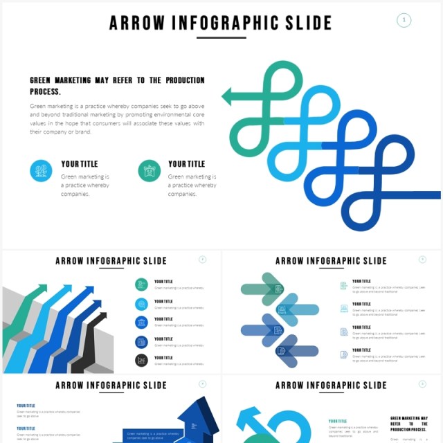 蓝绿色箭头信息图PPT素材模板Arrow  Slides Template