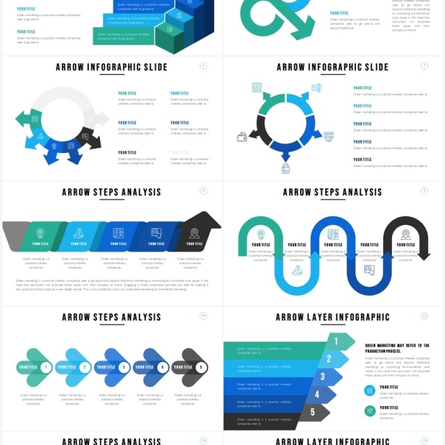 蓝绿色箭头信息图PPT素材模板Arrow  Slides Template