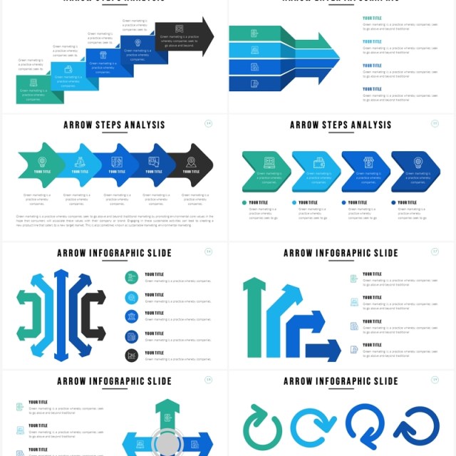 蓝绿色箭头信息图PPT素材模板Arrow  Slides Template