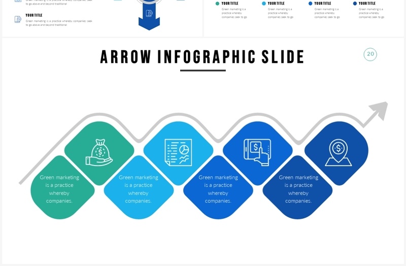 蓝绿色箭头信息图PPT素材模板Arrow  Slides Template