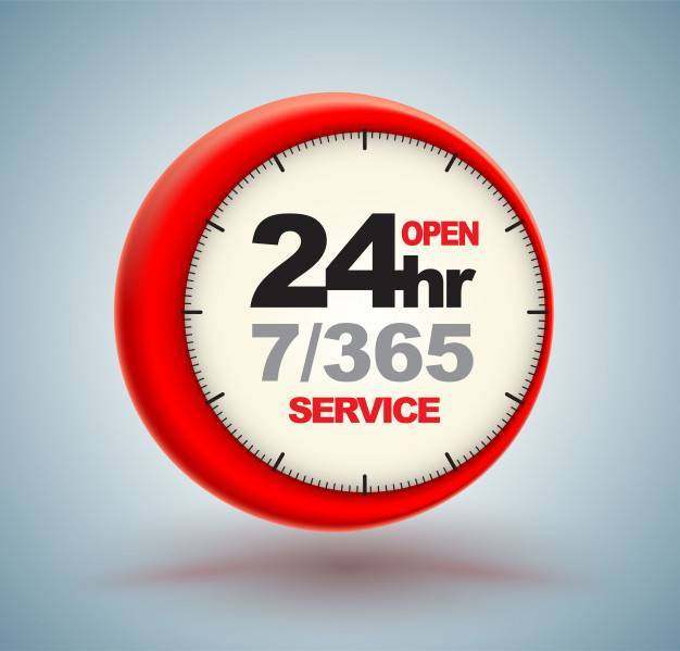 24hr services with clock scale logo 3d style. 24hr services with clock scale logo 3d style.