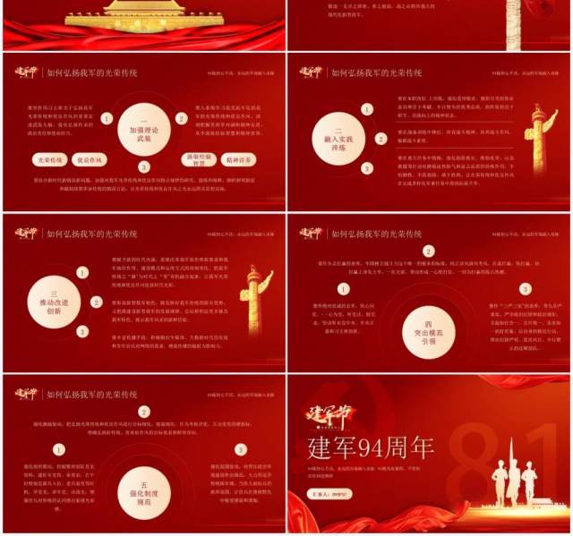 红色党政风建军节九十四周年纪念日PPT模板