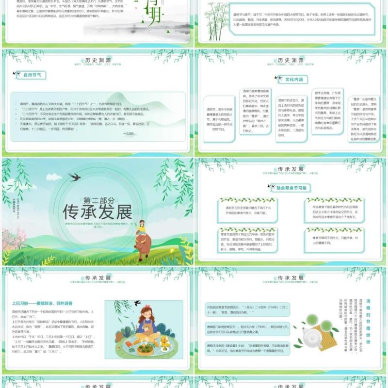 绿色卡通二十四节气之清明节介绍PPT模板