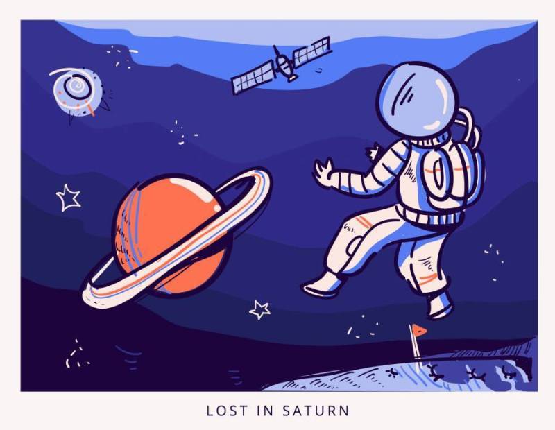 遇见土星涂鸦插图宇航员迷失在太空中