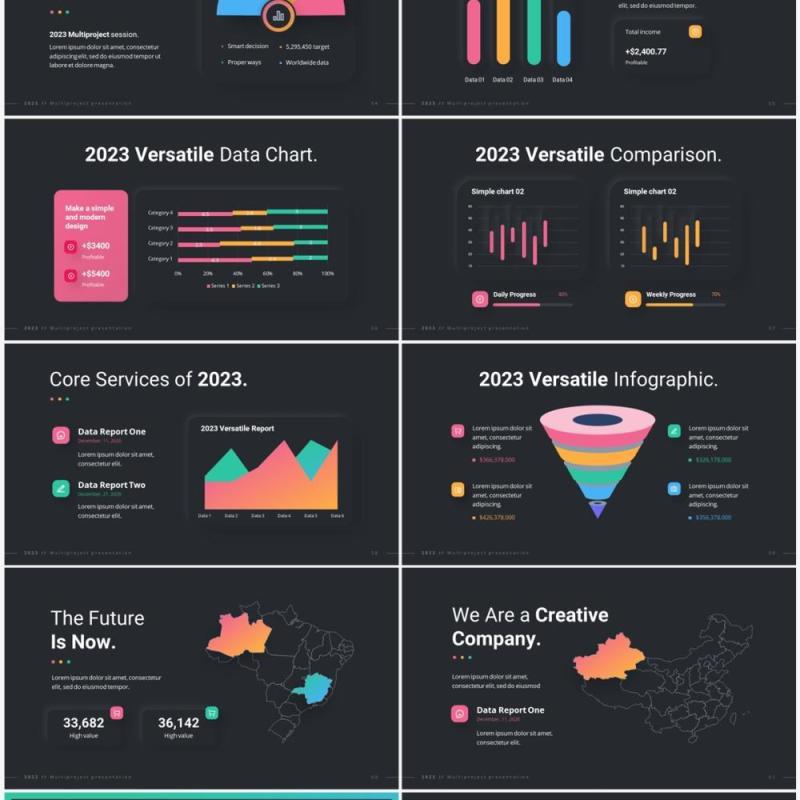 深色多功能商业社交媒体商务PPT幻灯片模板2023 Versatile Presentation - Dark