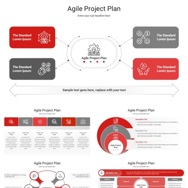 灰红敏捷项目计划市场分析信息图ppt素材