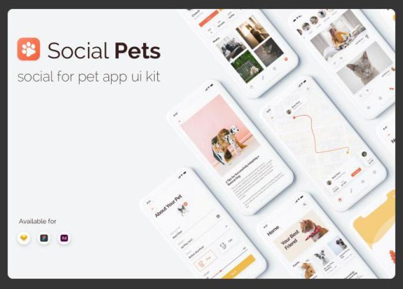 社交宠物应用程序用户界面工具包Social Pets App UI Kits
