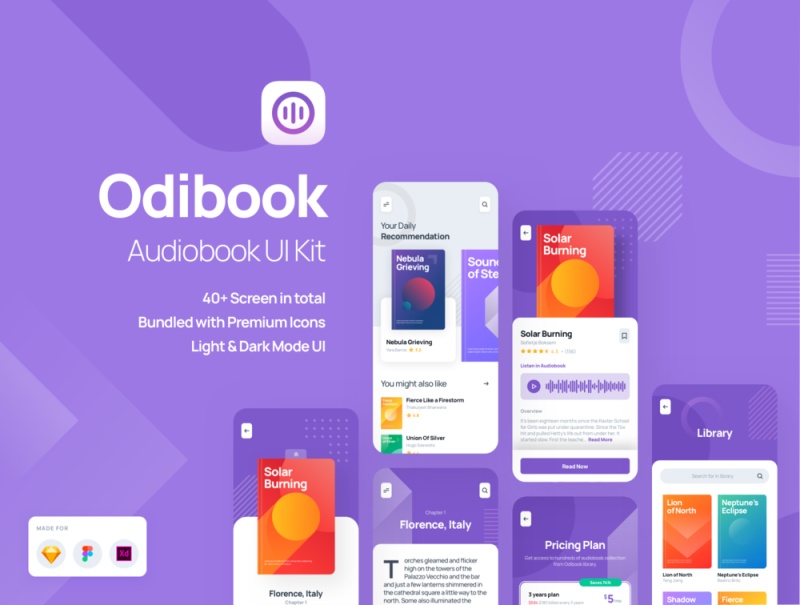 建立与音频和内容设计组件，Odibook美丽的应用程序 - 有声读物UI工具包
