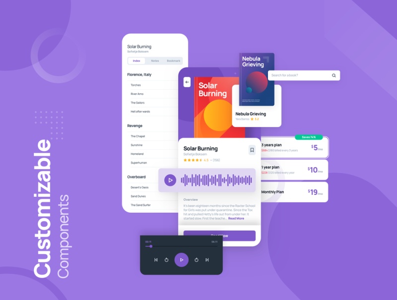 建立与音频和内容设计组件，Odibook美丽的应用程序 - 有声读物UI工具包