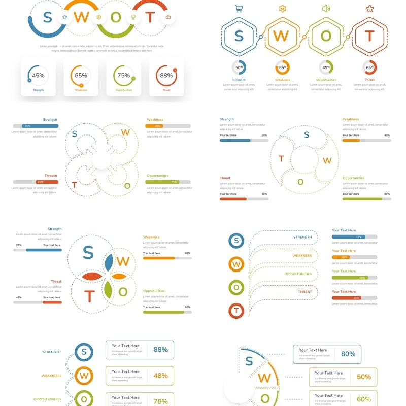 线形SWOT图表分析PPT模板SWOT Diagram