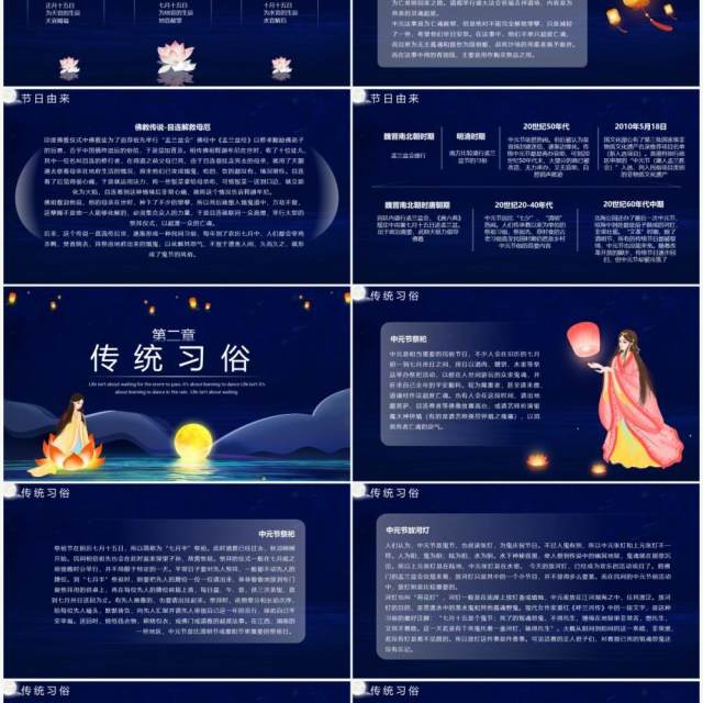 蓝色中国风中国传统节日中元节知识介绍PPT模板 蓝色中国风中国传统节日中元节知识介绍PPT模板
