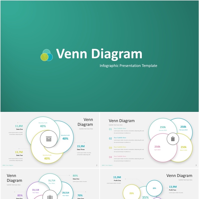 简约线形韦恩图信息图表PPT模板Venn Diagram - Infographic Presentation Template
