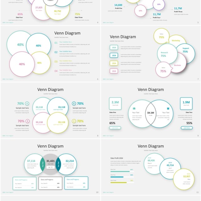 简约线形韦恩图信息图表PPT模板Venn Diagram - Infographic Presentation Template