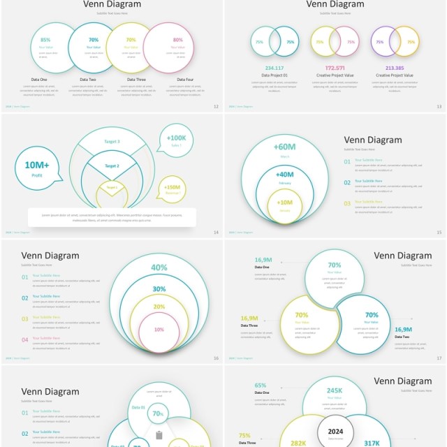 简约线形韦恩图信息图表PPT模板Venn Diagram - Infographic Presentation Template