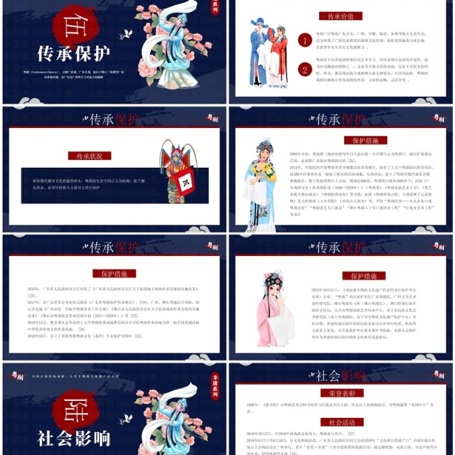 蓝色中国风非遗系列之粤剧介绍PPT模板 蓝色中国风非遗系列之粤剧介绍PPT模板