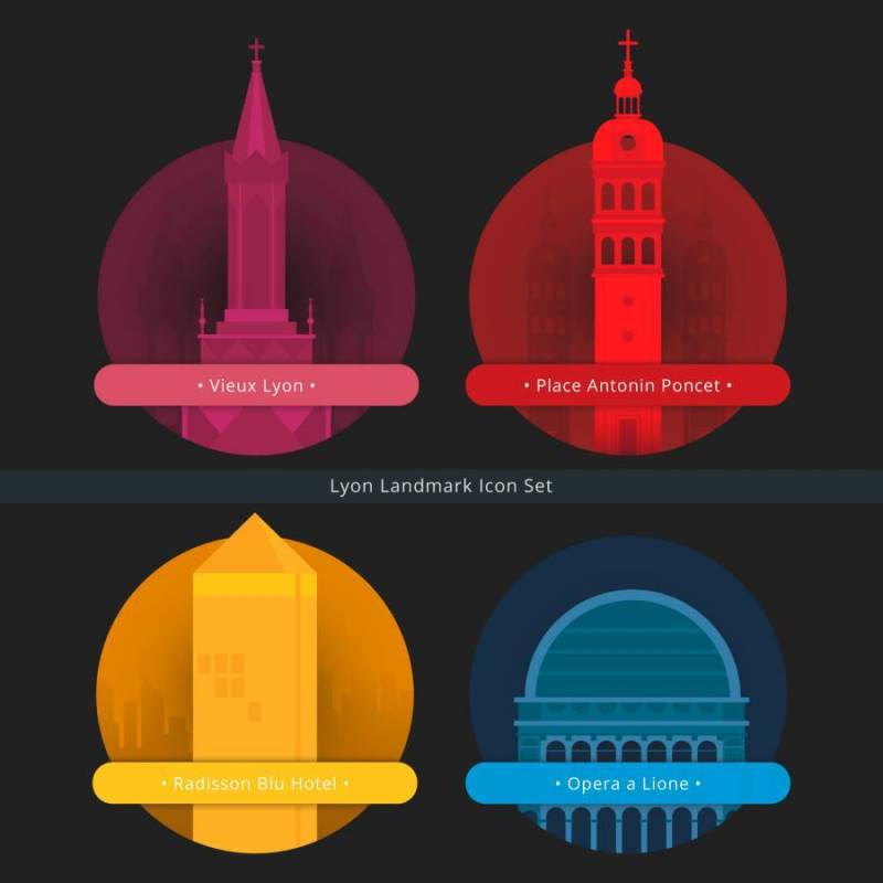 里昂地标图标集