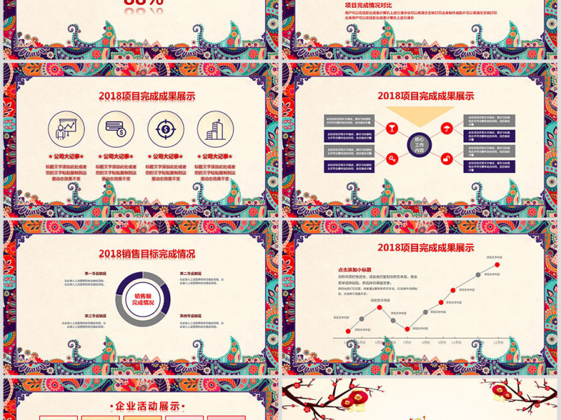 原创2019猪年中国风年终工作总结年会PPT模板-版权可商用