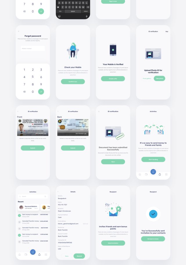 高质量的40+ iOS iPhone X汇款/转账款应用程序屏幕。，Quikpay Remittance IOS app ui kit