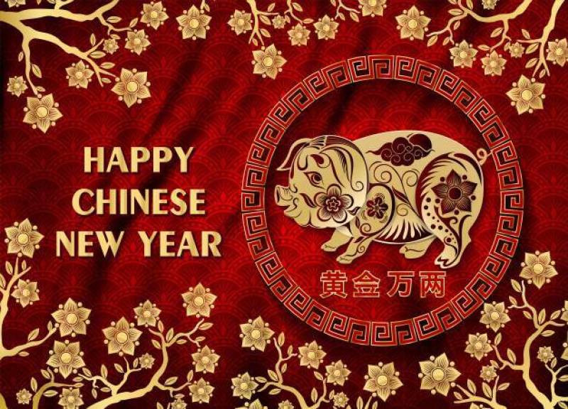 2019年中国新年快乐，金纸艺术
