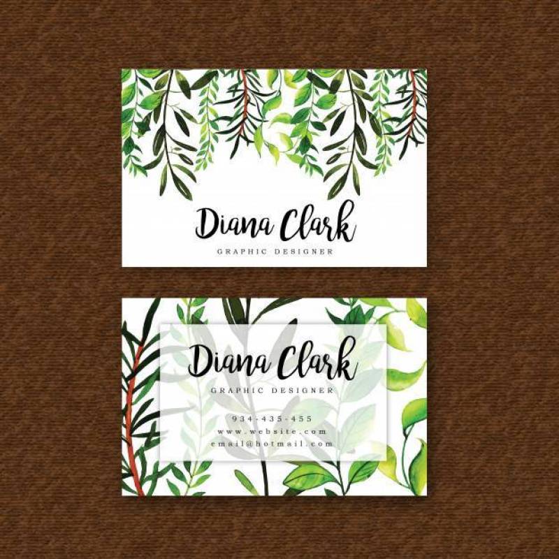 Watercolor Leaves Business Card Template