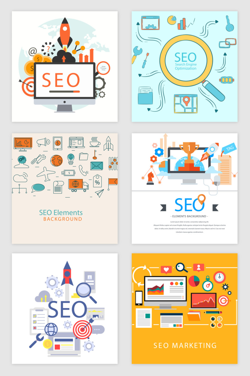 SEO办公图标手绘矢量素材