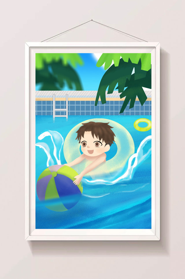 清新凉爽夏日欢快游泳插画 清新凉爽夏日欢快游泳插画