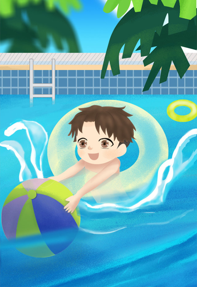 清新凉爽夏日欢快游泳插画 清新凉爽夏日欢快游泳插画