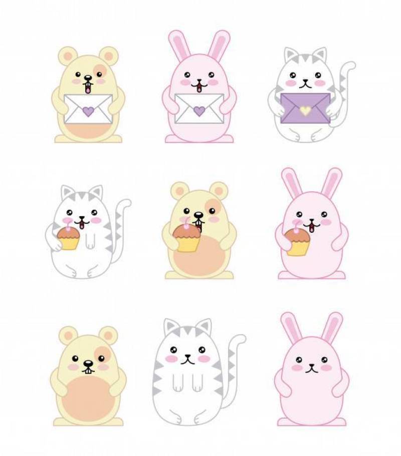 Kawaii动物老鼠全部赌注猫和兔子动画片