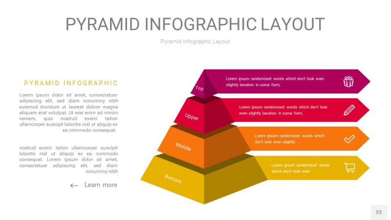 红黄色3D金字塔PPT信息图表22