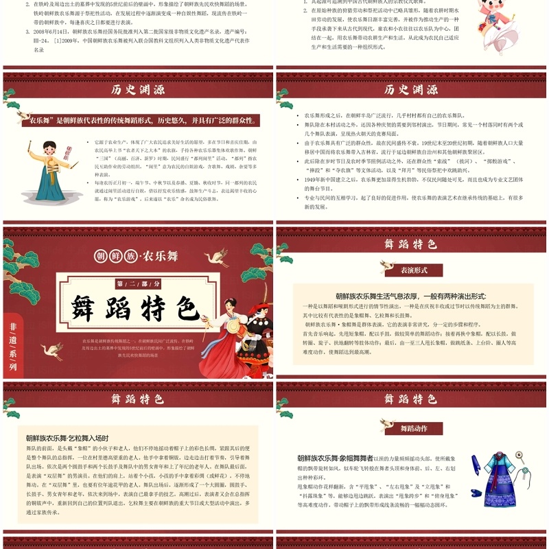 红色中国风非遗系列之朝鲜族农乐舞PPT模板