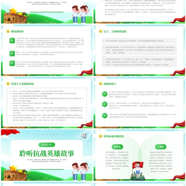 绿色卡通风九一八事变主题班会PPT模板 绿色卡通风九一八事变主题班会PPT模板