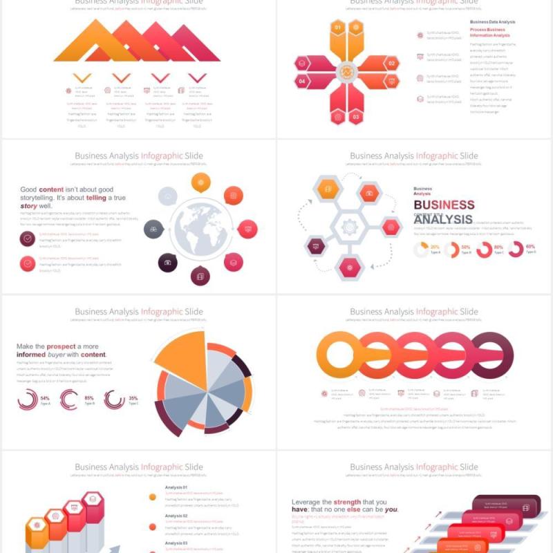 12套色系商业公司经营分析可视化图表PPT素材Business Analysis - PowerPoint Infographics