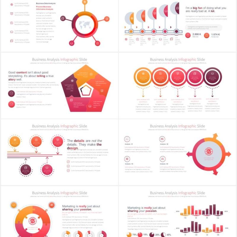 12套色系商业公司经营分析可视化图表PPT素材Business Analysis - PowerPoint Infographics