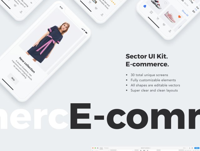 30个高质量的模板,非常适合制作电子商务应用,Sector UI Kit。电子商务 30个高质量的模板,非常适合制作电子商务应用,Sector UI Kit。电子商务