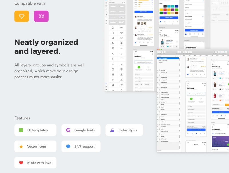 30个高质量的模板，非常适合制作电子商务应用，Sector UI Kit。电子商务