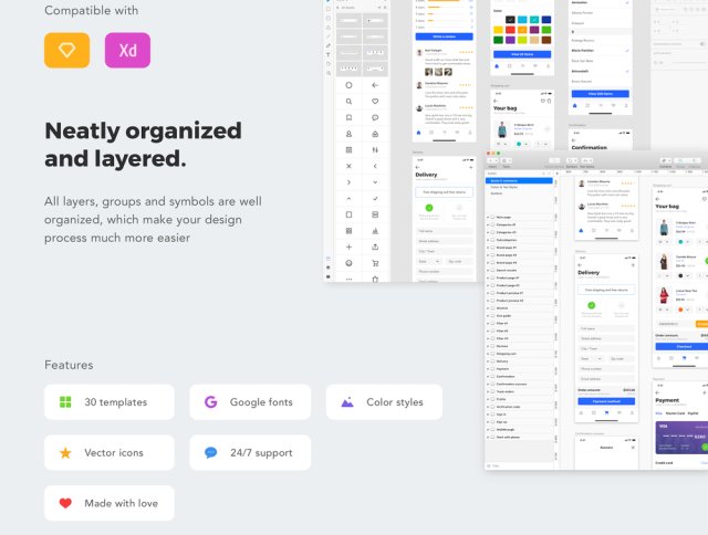 30个高质量的模板,非常适合制作电子商务应用,Sector UI Kit。电子商务 30个高质量的模板,非常适合制作电子商务应用,Sector UI Kit。电子商务
