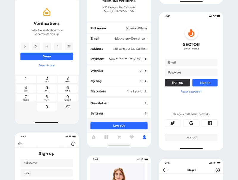 30个高质量的模板，非常适合制作电子商务应用，Sector UI Kit。电子商务
